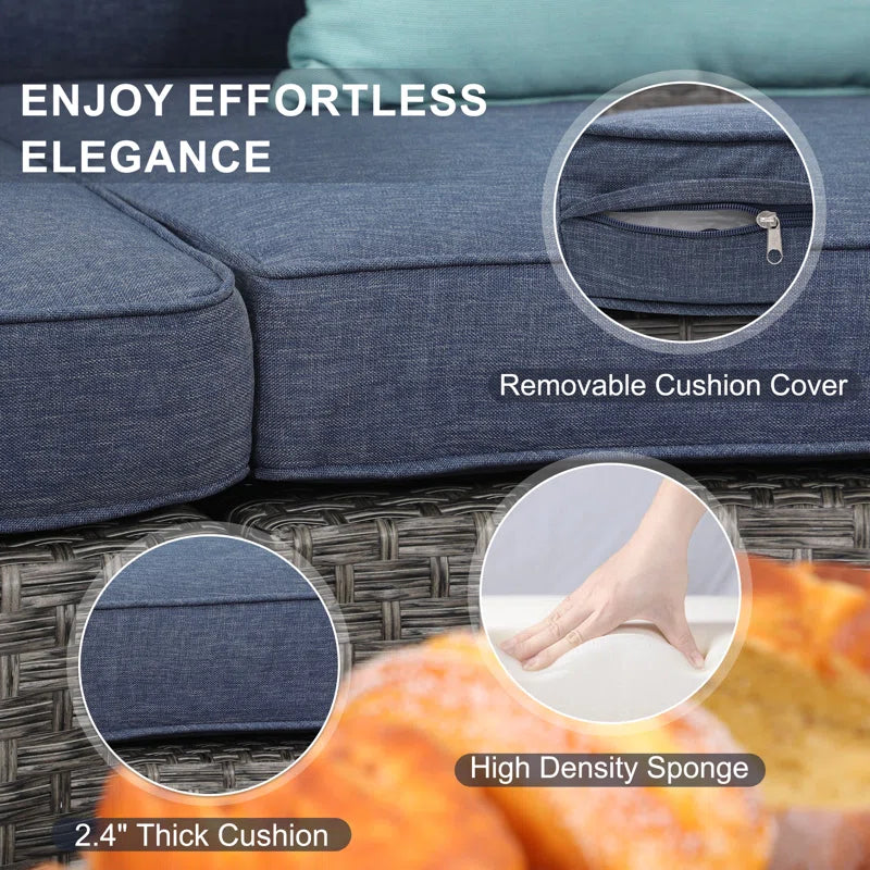 Six Person Modular Wicker Conversation Set With Cushions