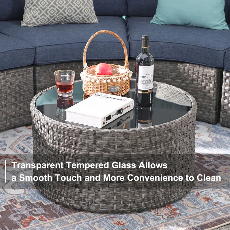 Six Person Modular Wicker Conversation Set With Cushions