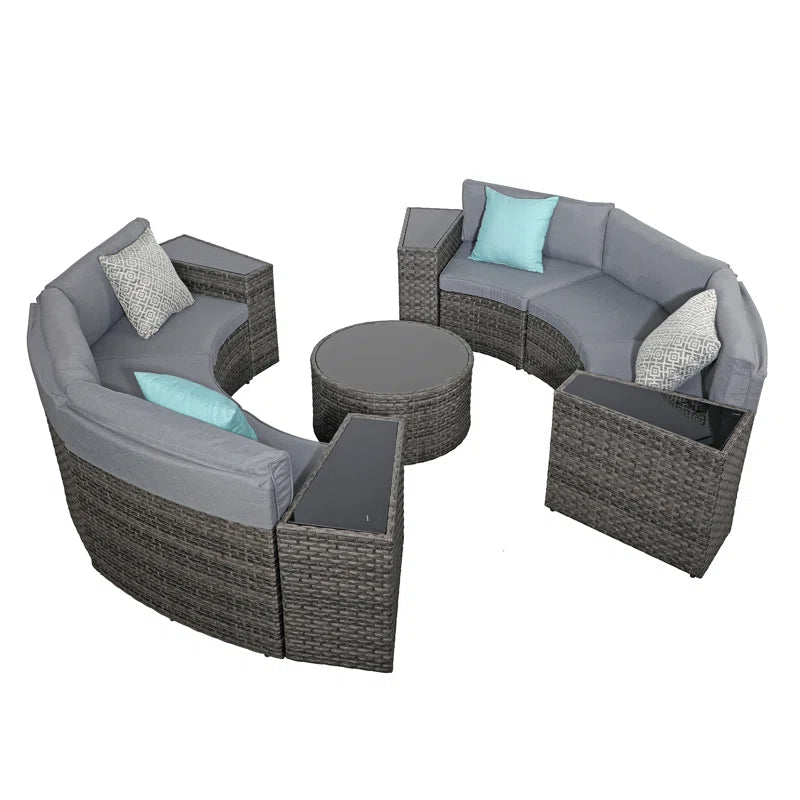 Six Person Modular Wicker Conversation Set With Cushions