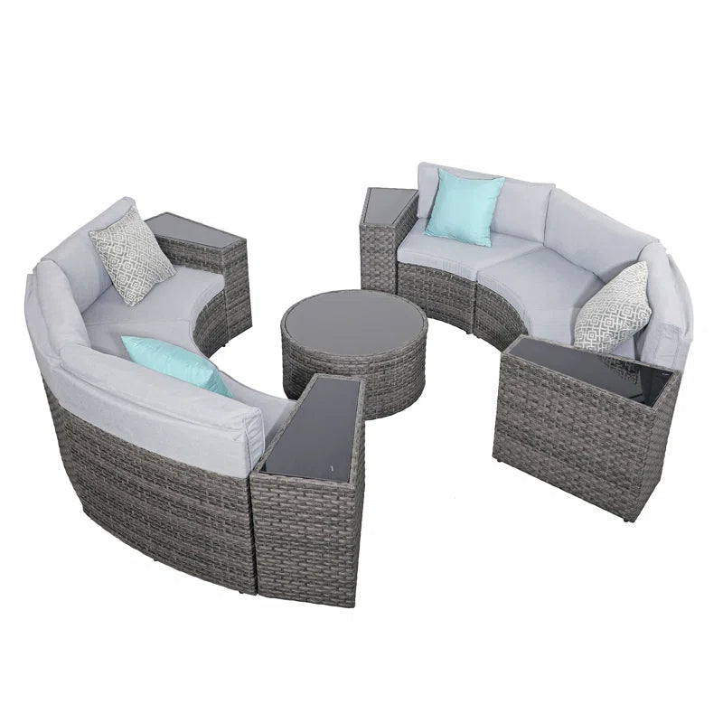 Six Person Modular Wicker Conversation Set With Cushions