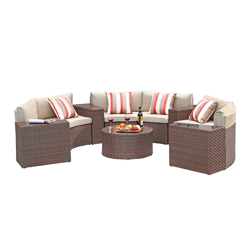 Six Person Modular Wicker Conversation Set With Cushions