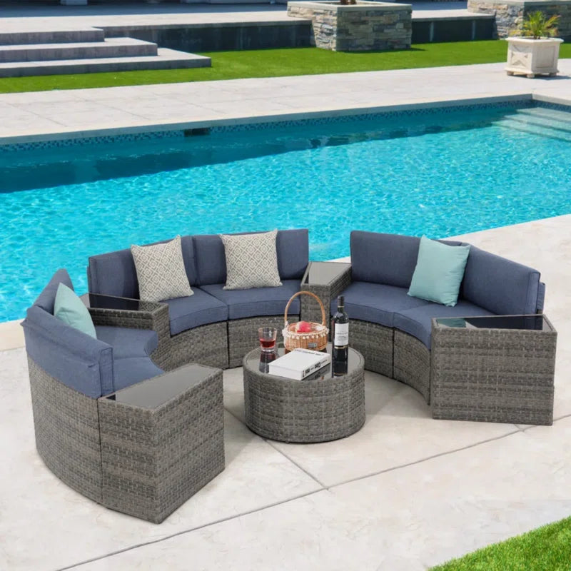 Six Person Modular Wicker Conversation Set With Cushions