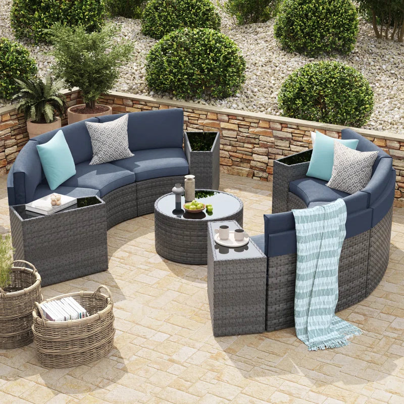 Six Person Modular Wicker Conversation Set With Cushions