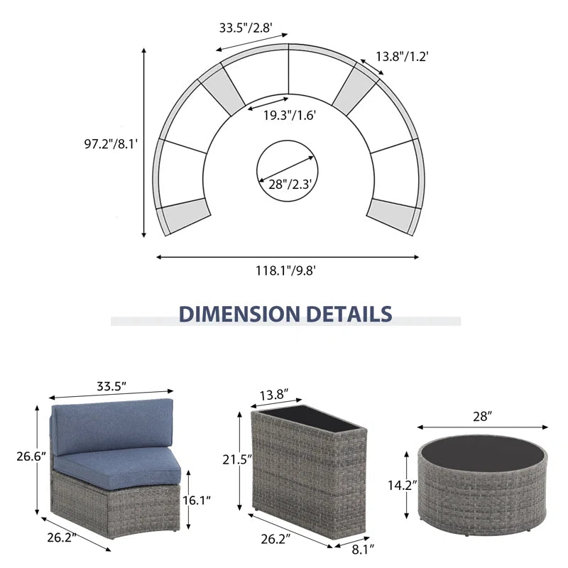 Six Person Modular Wicker Conversation Set With Cushions