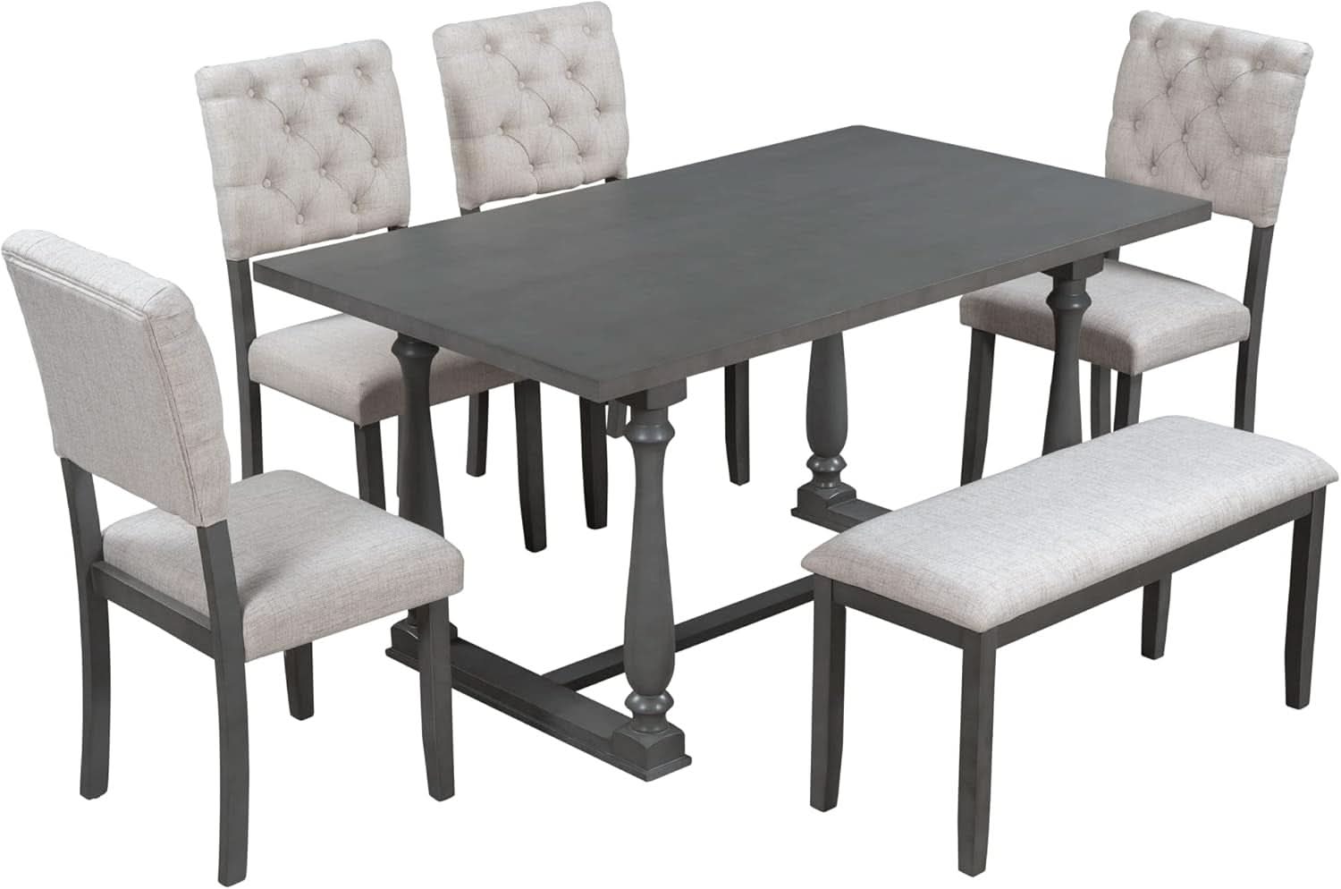 Six Person Premium Solid Wood Dining Table Set Bench
