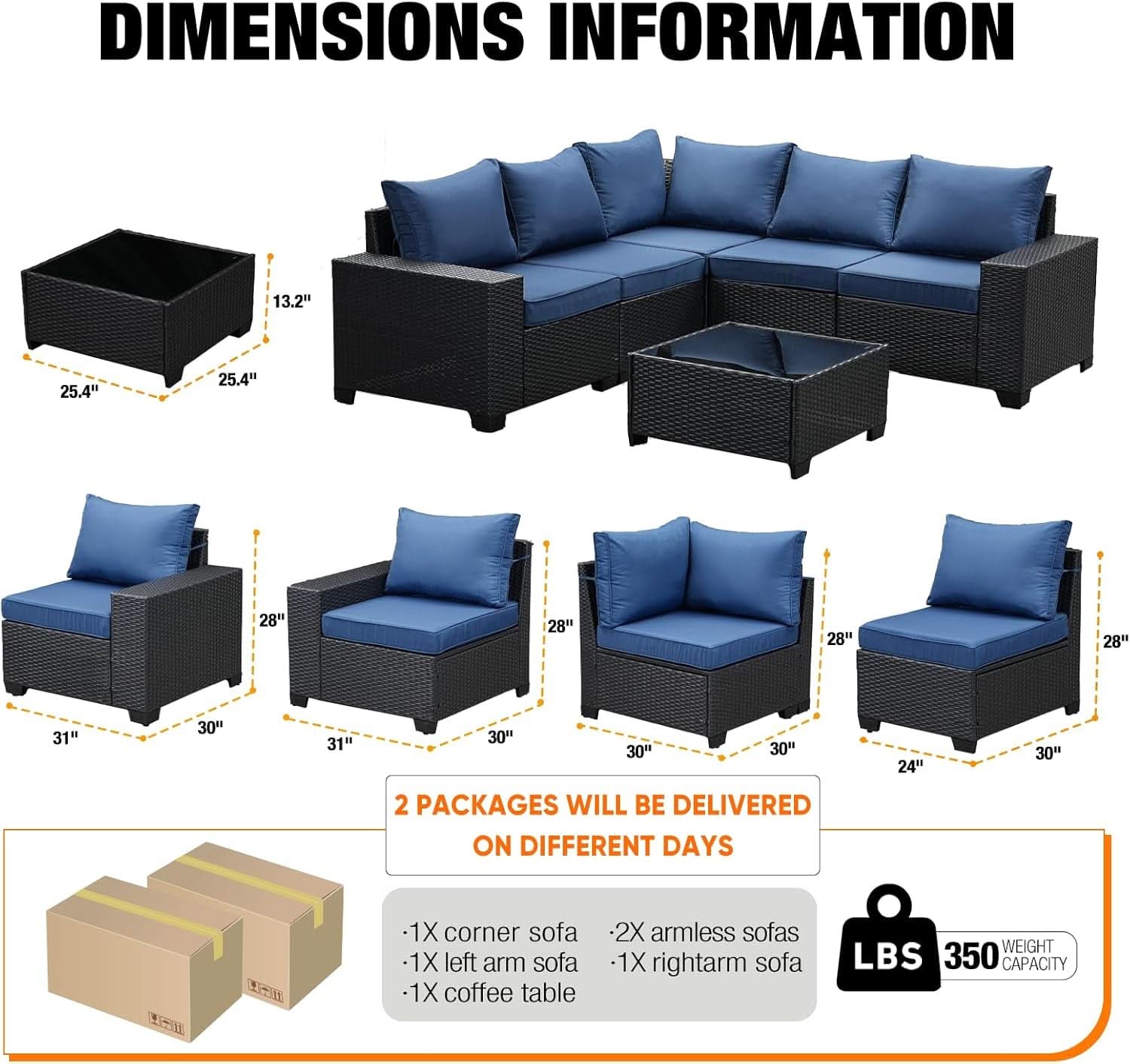 Six Piece All Weather Outdoor Wicker Sectional Sofa Set