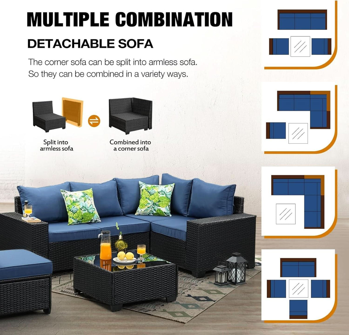 Six Piece All Weather Outdoor Wicker Sectional Sofa Set