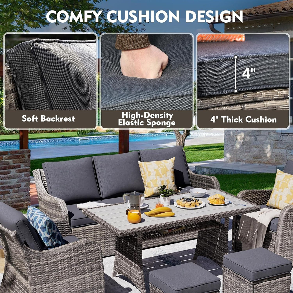 Six Piece All Weather Wicker Patio Furniture Set