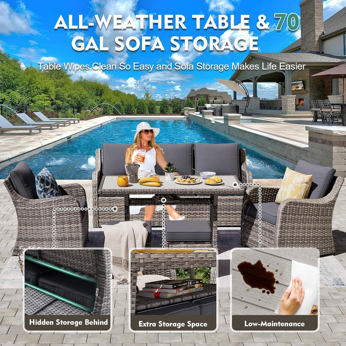 Six Piece All Weather Wicker Patio Furniture Set