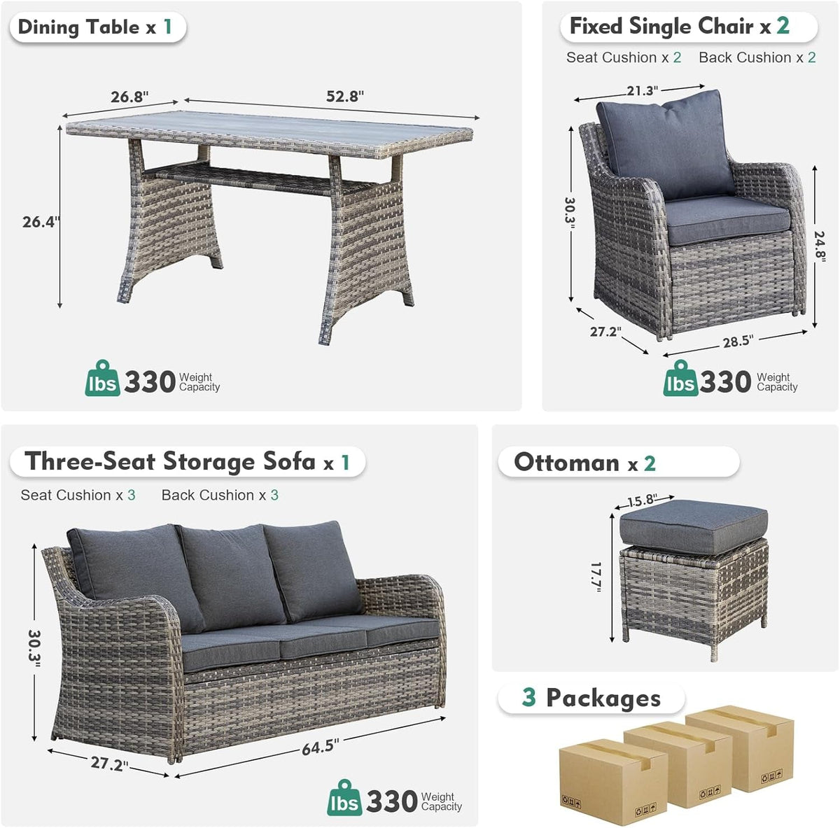 Six Piece All Weather Wicker Patio Furniture Set
