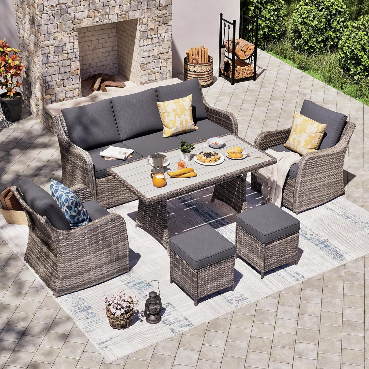 Six Piece All Weather Wicker Patio Furniture Set