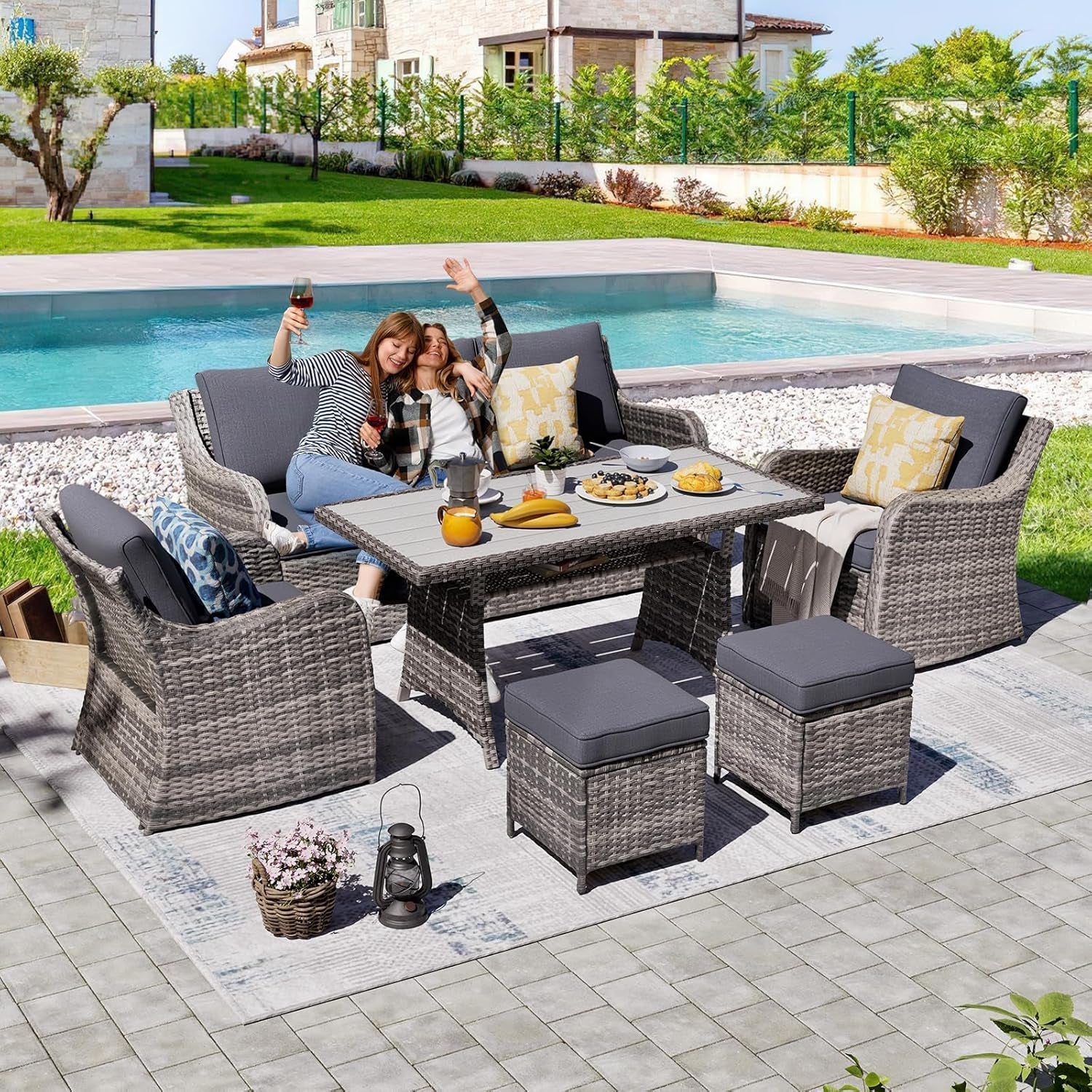 Six Piece All Weather Wicker Patio Furniture Set