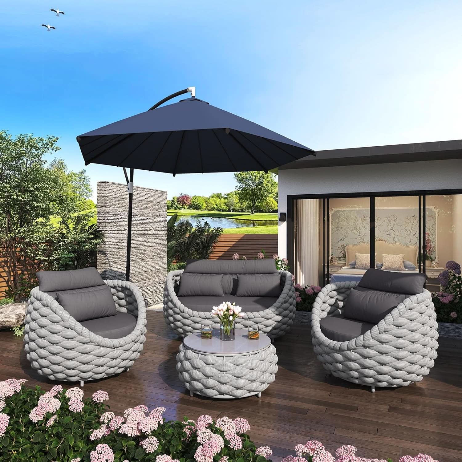 Six Piece Aluminum Patio Furniture Set With Cushions