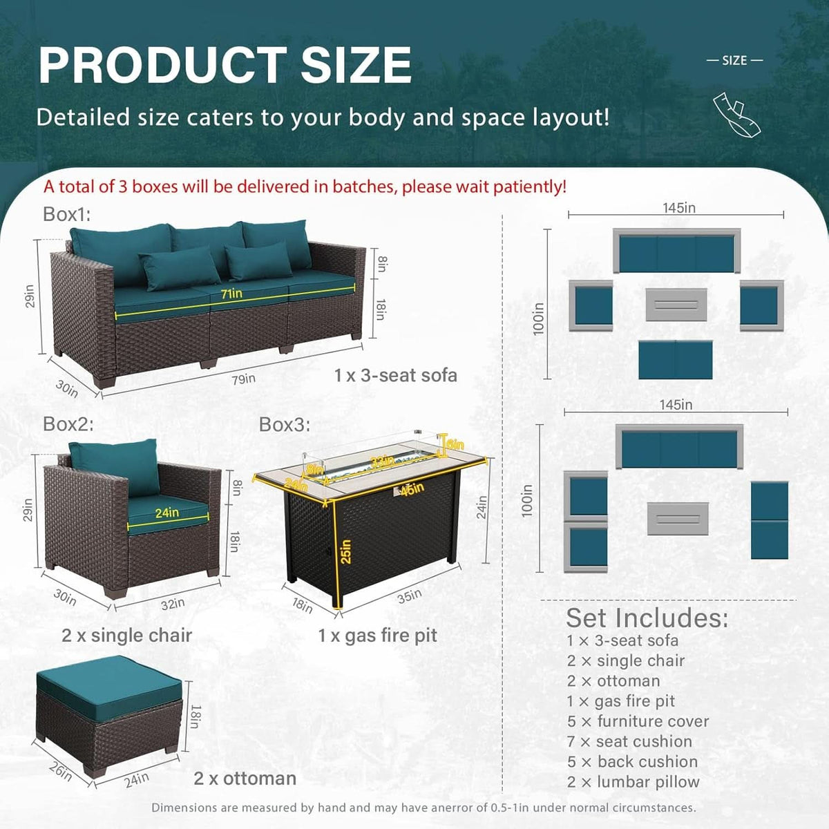 Six-Piece Outdoor Furniture Set with Fire Pit Table