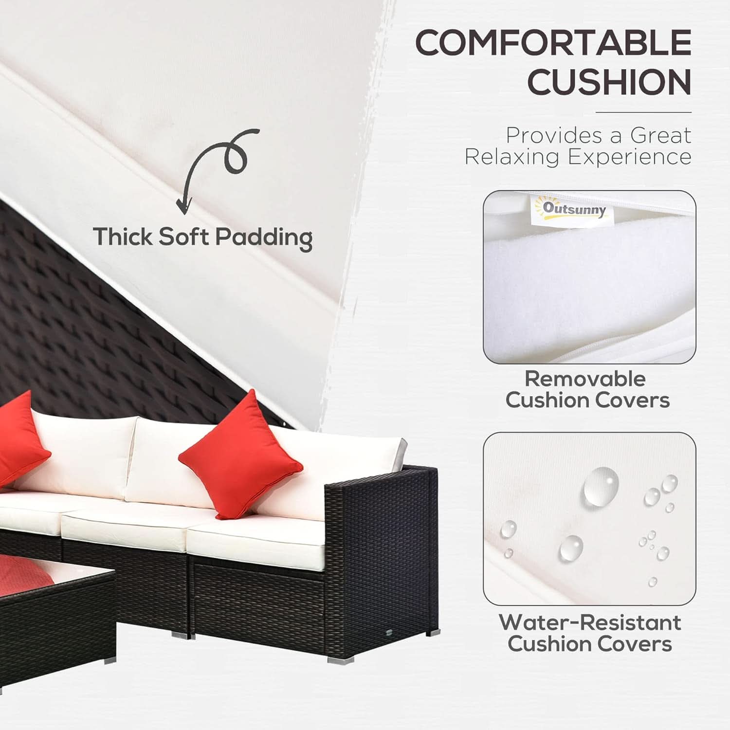 Six Piece Outdoor Wicker Sectional Sofa Set with Ottoman