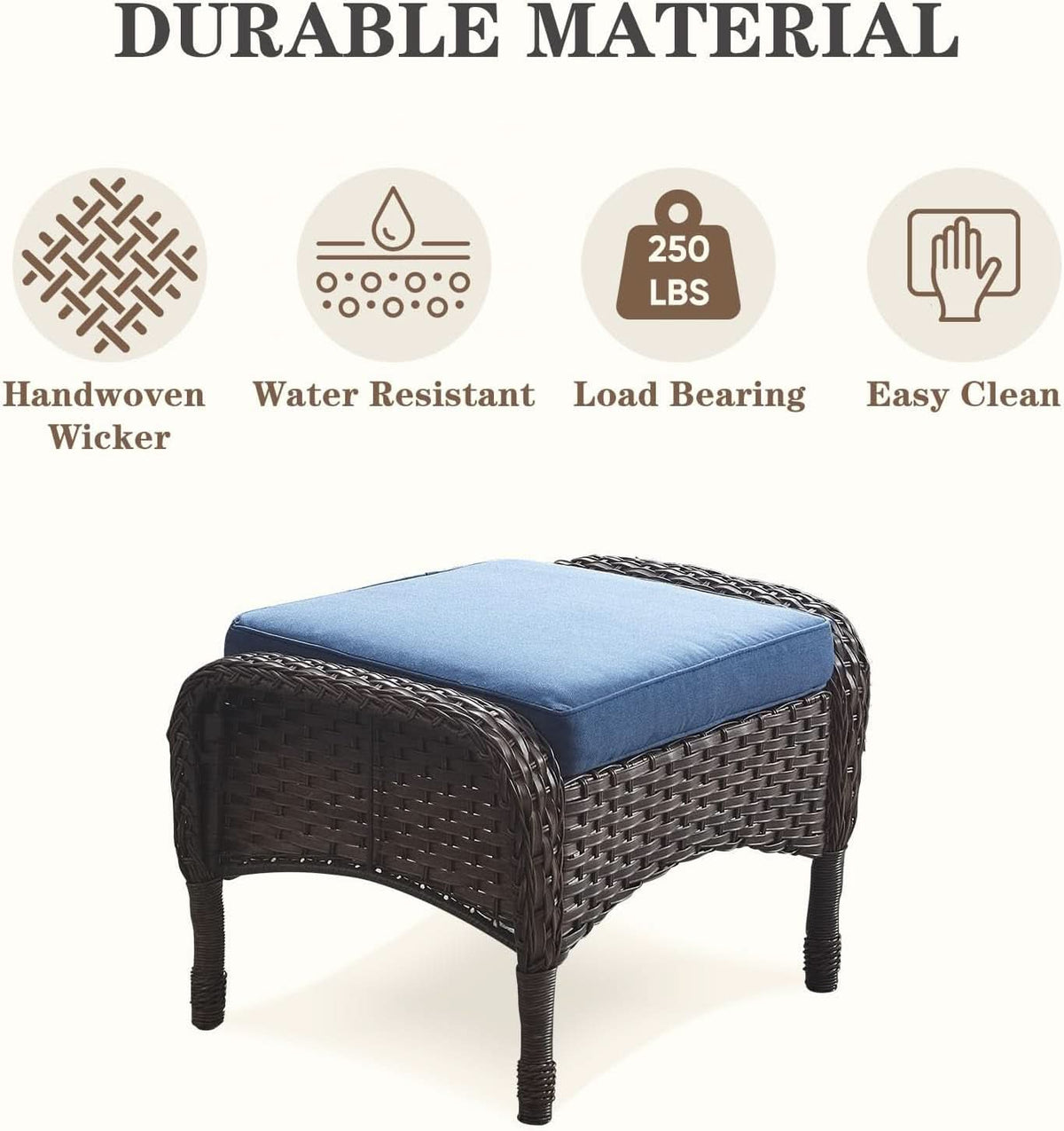 Six Piece Patio Conversation Set Brown Wicker Blue Cushions