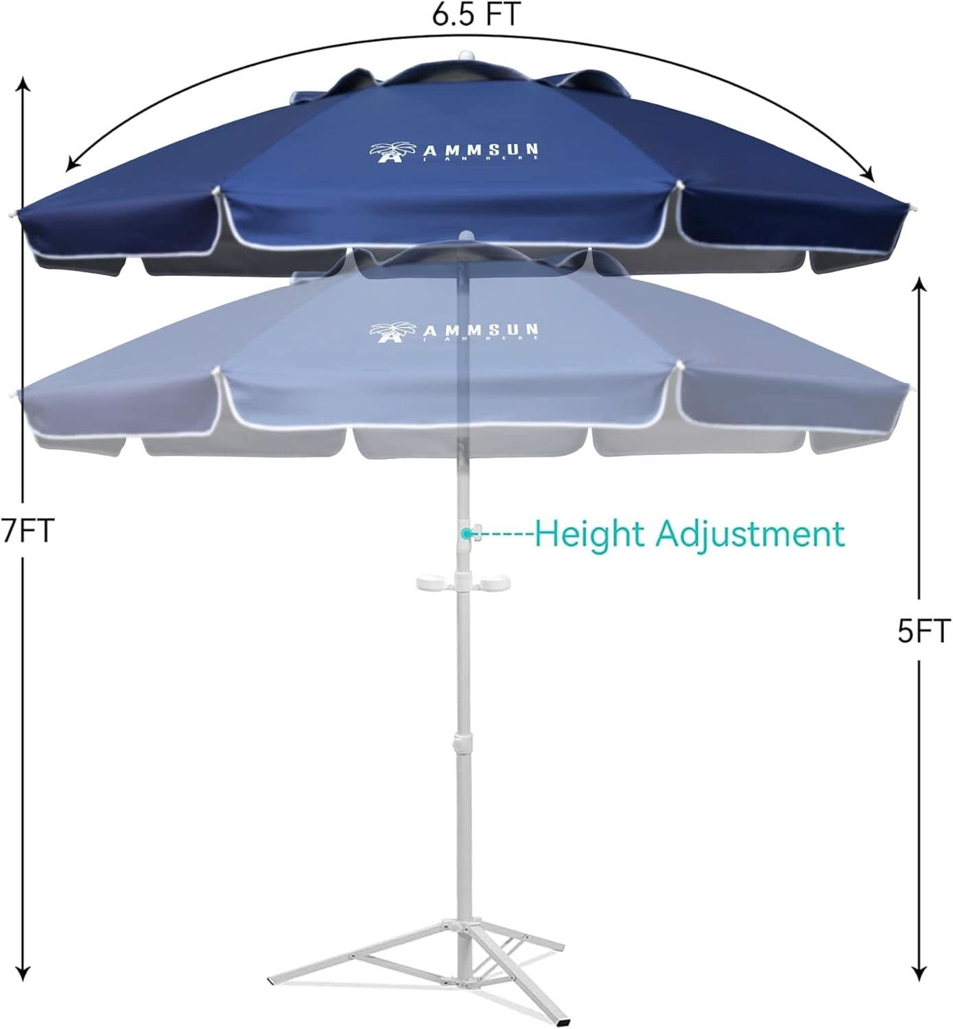 Six Point Five Foot Portable Shade Umbrella With Stand