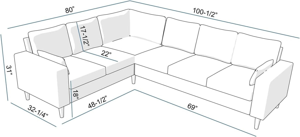 Six Seat Corner Sectional Sofa With Linen Fabric For Living Room