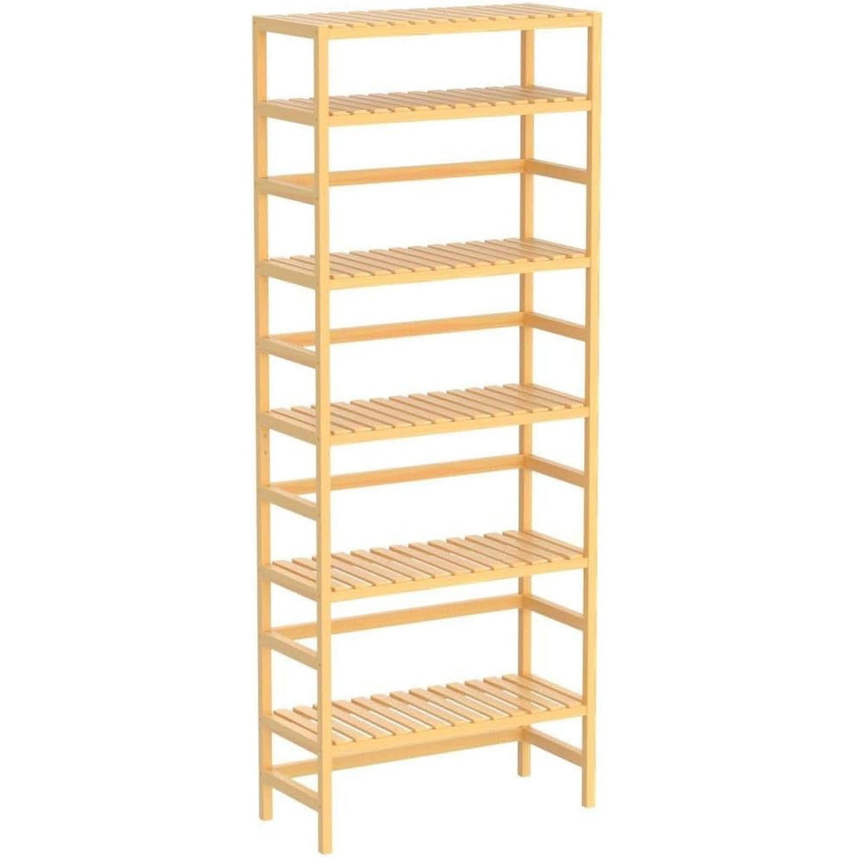 Six Tier Adjustable Bamboo Bookshelf Tall 63 Inch Natural
