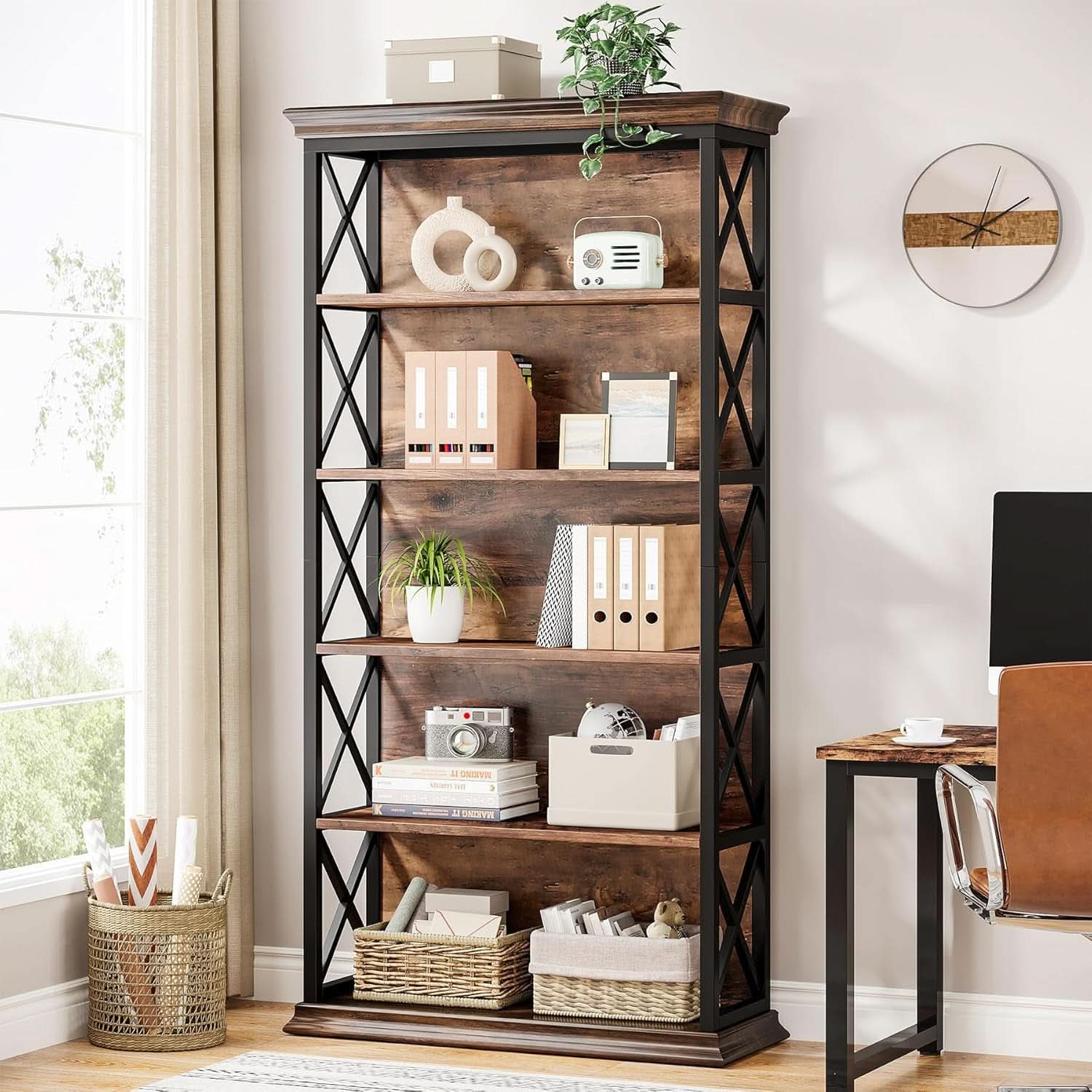 Six Tier Bookcase 71 Inch Industrial Storage Shelf
