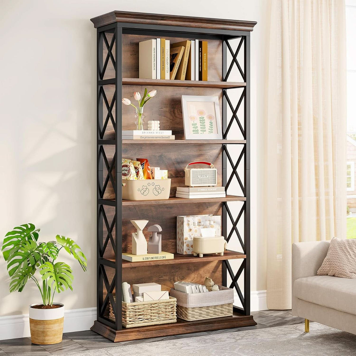 Six Tier Bookcase 71 Inch Industrial Storage Shelf