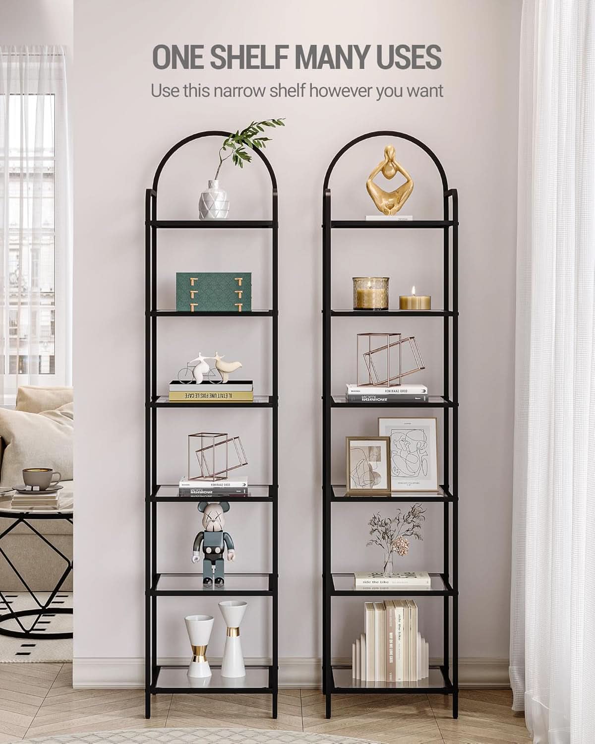 Six Tier Bookcase With Tempered Glass Shelves Home Office