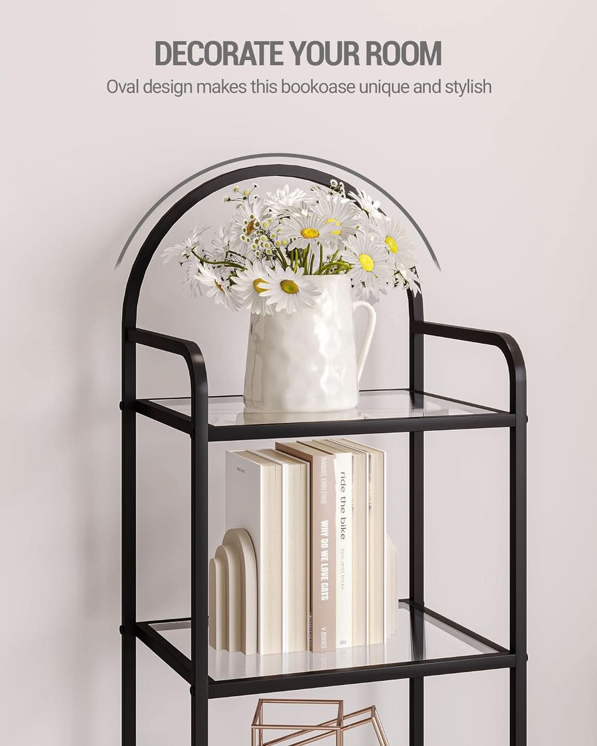 Six Tier Bookcase With Tempered Glass Shelves Home Office