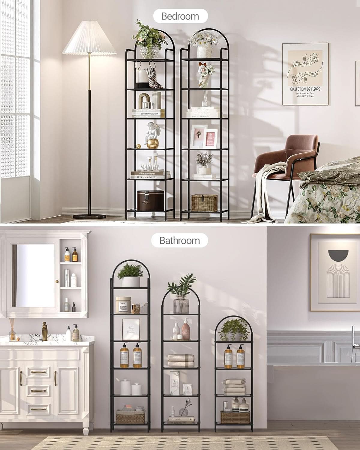 Six Tier Bookcase With Tempered Glass Shelves Home Office