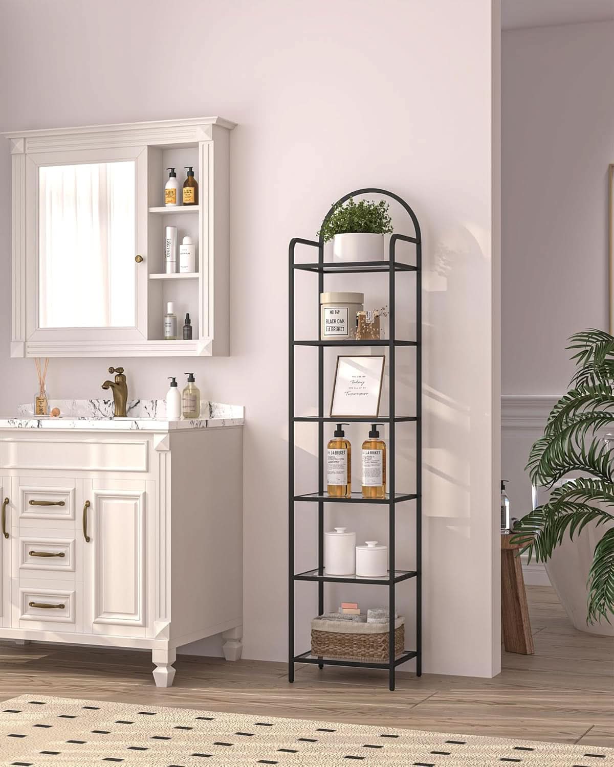 Six Tier Bookcase With Tempered Glass Shelves Home Office