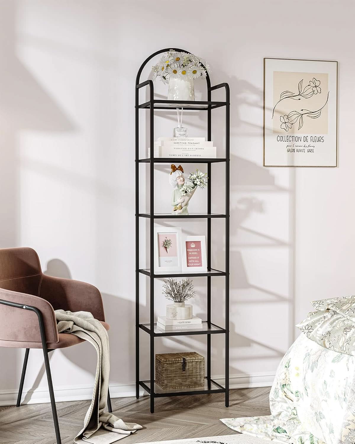 Six Tier Bookcase With Tempered Glass Shelves Home Office
