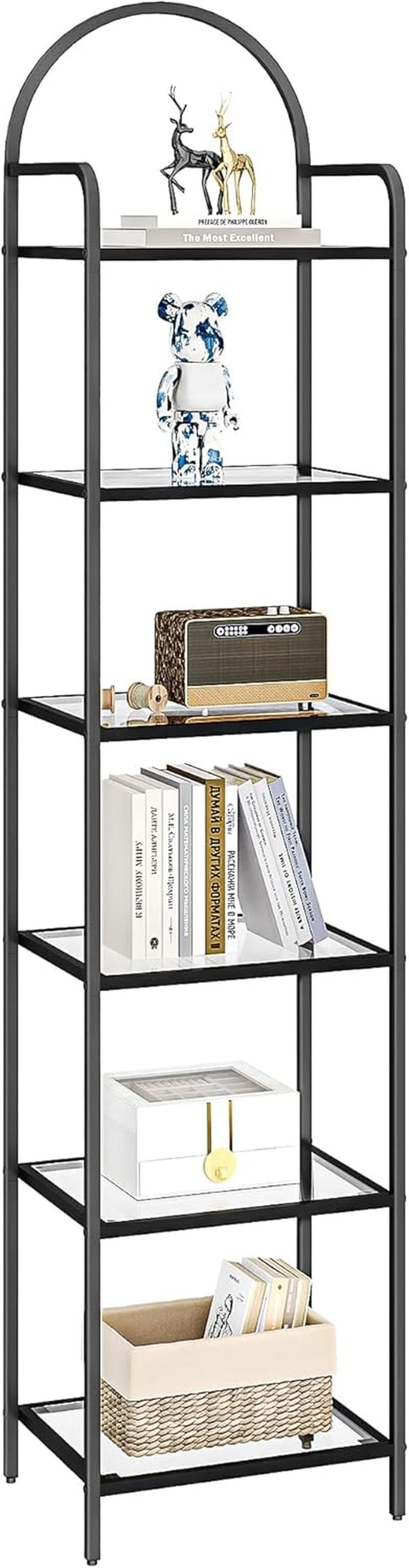 Six Tier Bookcase With Tempered Glass Shelves Home Office