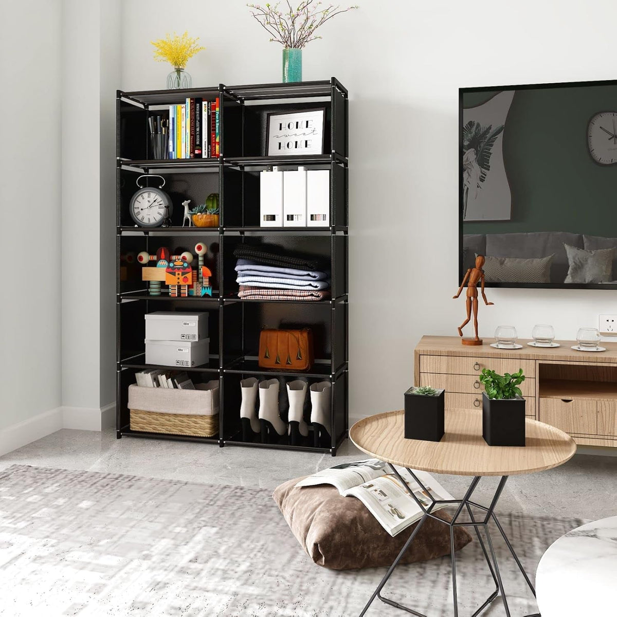 Six Tier Movable Bookshelf With Durable Fabric Steel Frame
