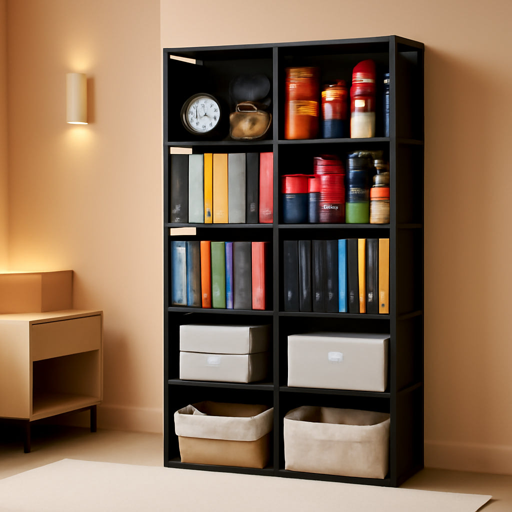 Six Tier Movable Bookshelf With Durable Fabric Steel Frame