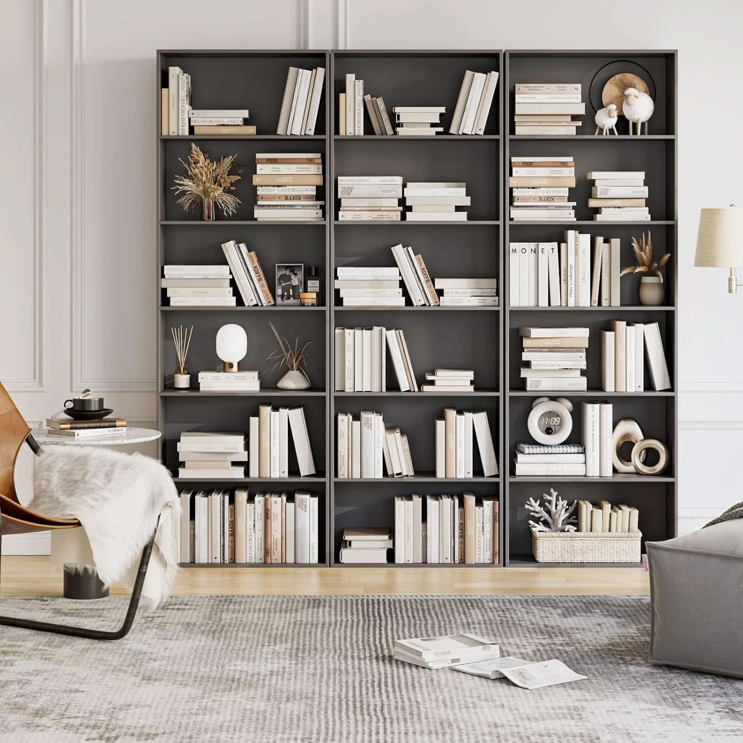 Six Tier Open Bookcase Freestanding Dark Gray Storage