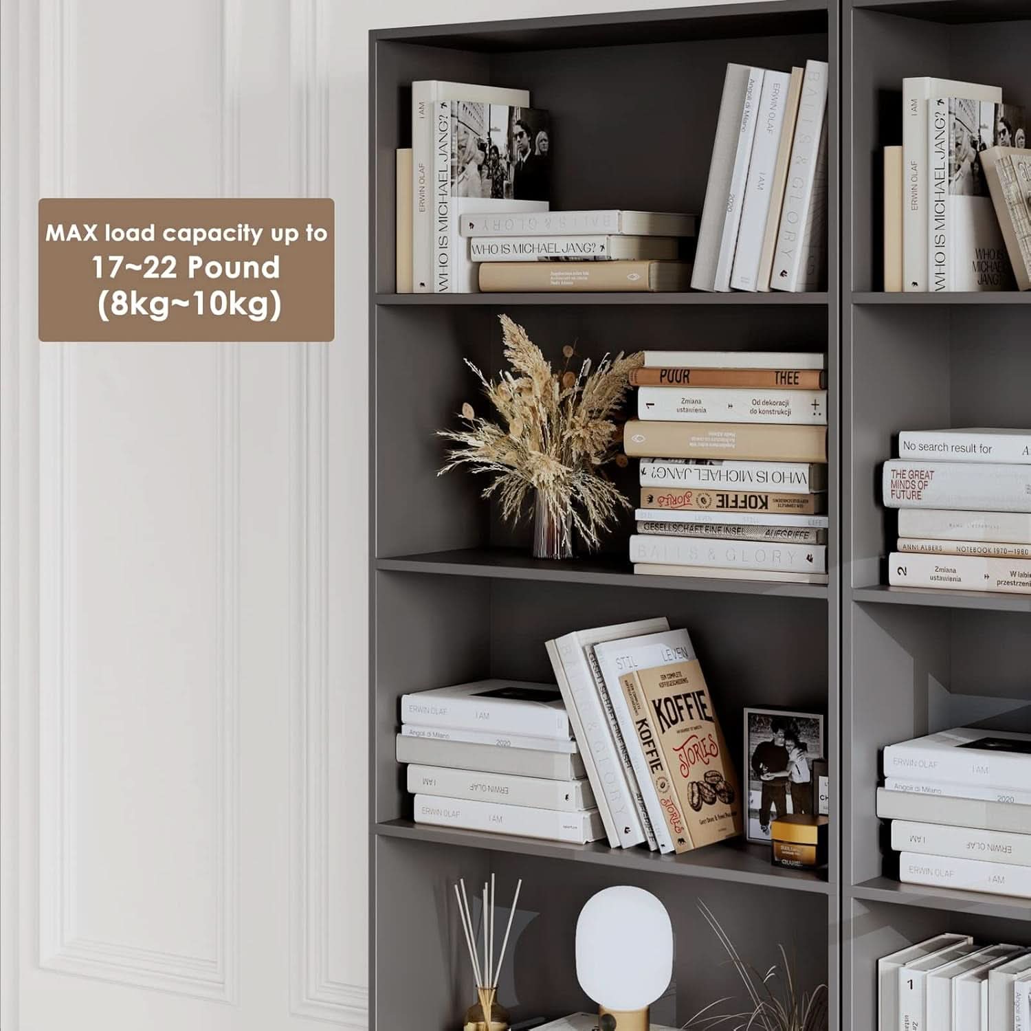 Six Tier Open Bookcase Freestanding Dark Gray Storage