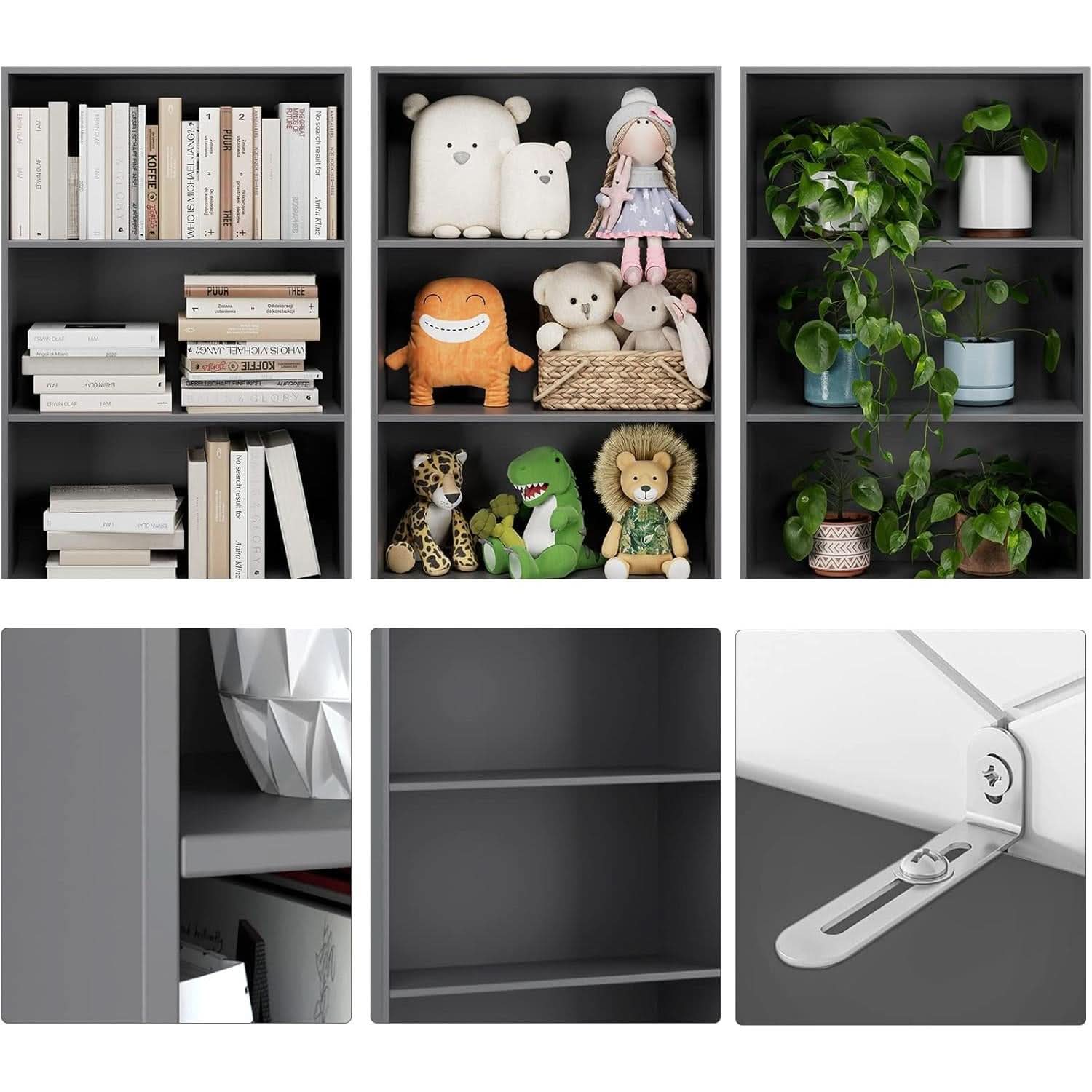 Six Tier Open Bookcase Freestanding Dark Gray Storage
