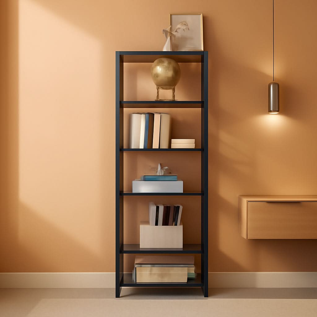 Six Tier Tall Narrow Bookshelf Greige Black For Living Room Office