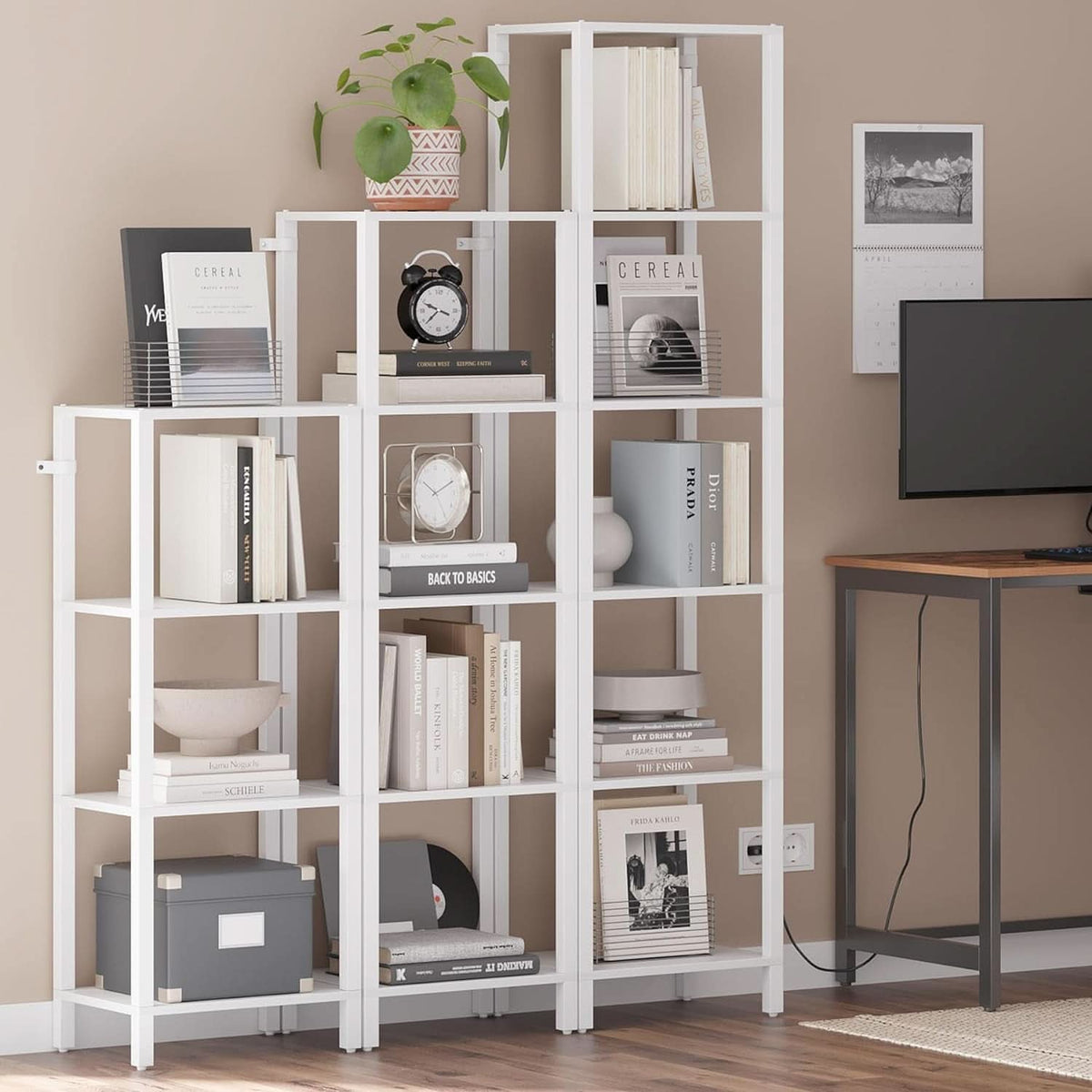 Six Tier Tall White Bookshelf For Small Spaces Living Room