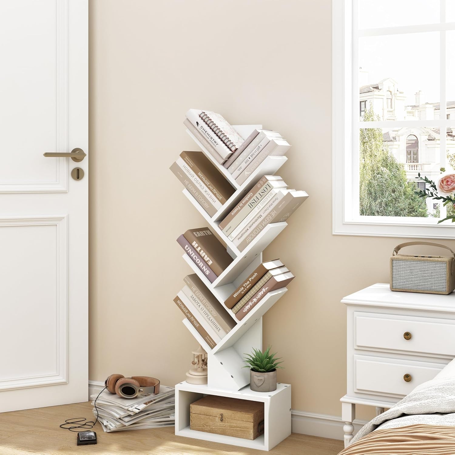 Six Tier White Bookshelf For Home Office Storage Display