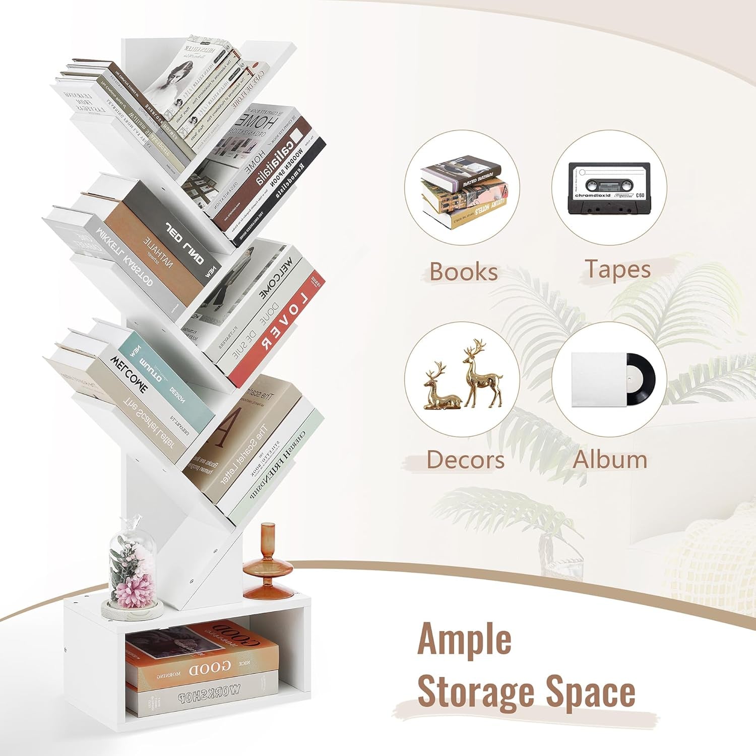 Six Tier White Bookshelf For Home Office Storage Display