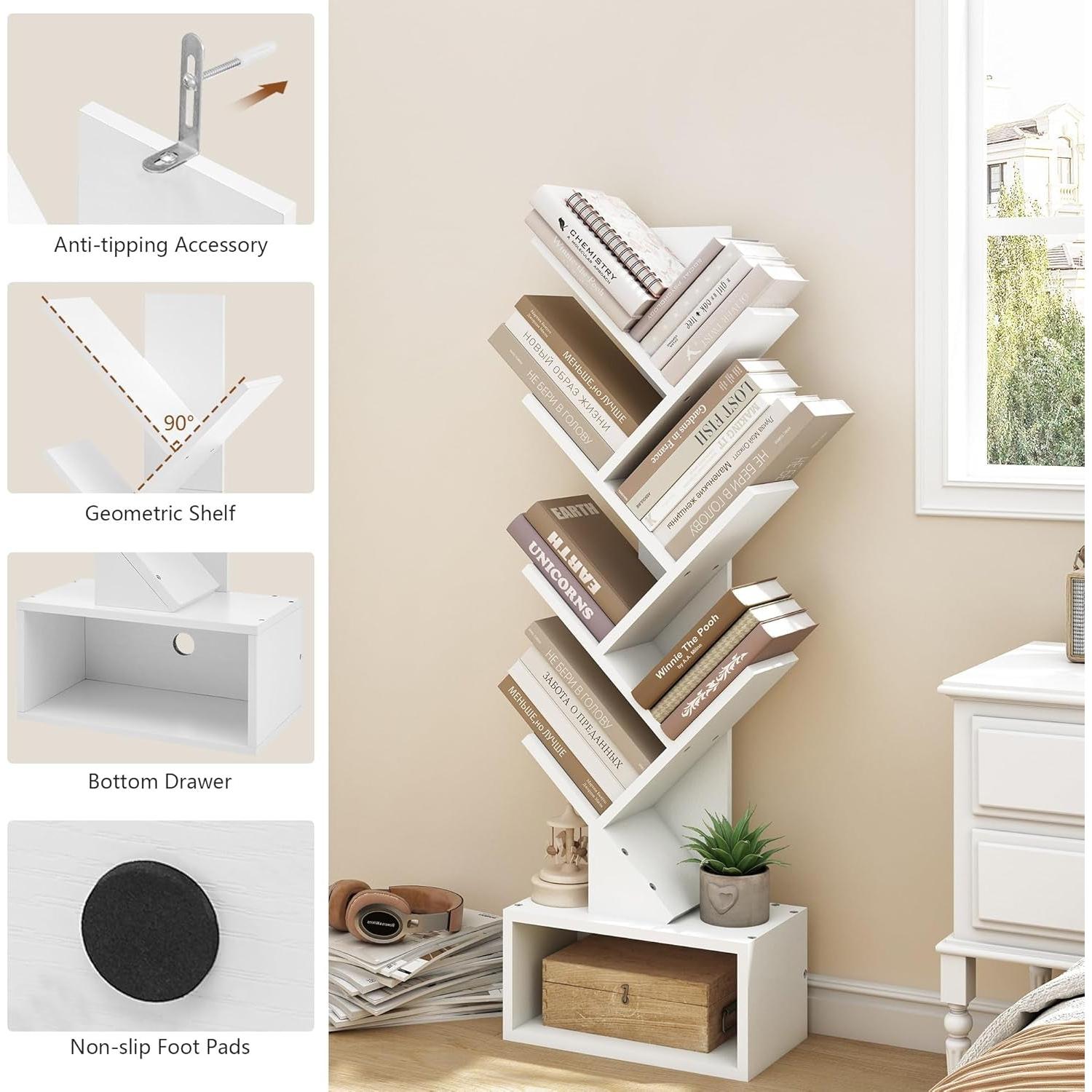 Six Tier White Bookshelf For Home Office Storage Display