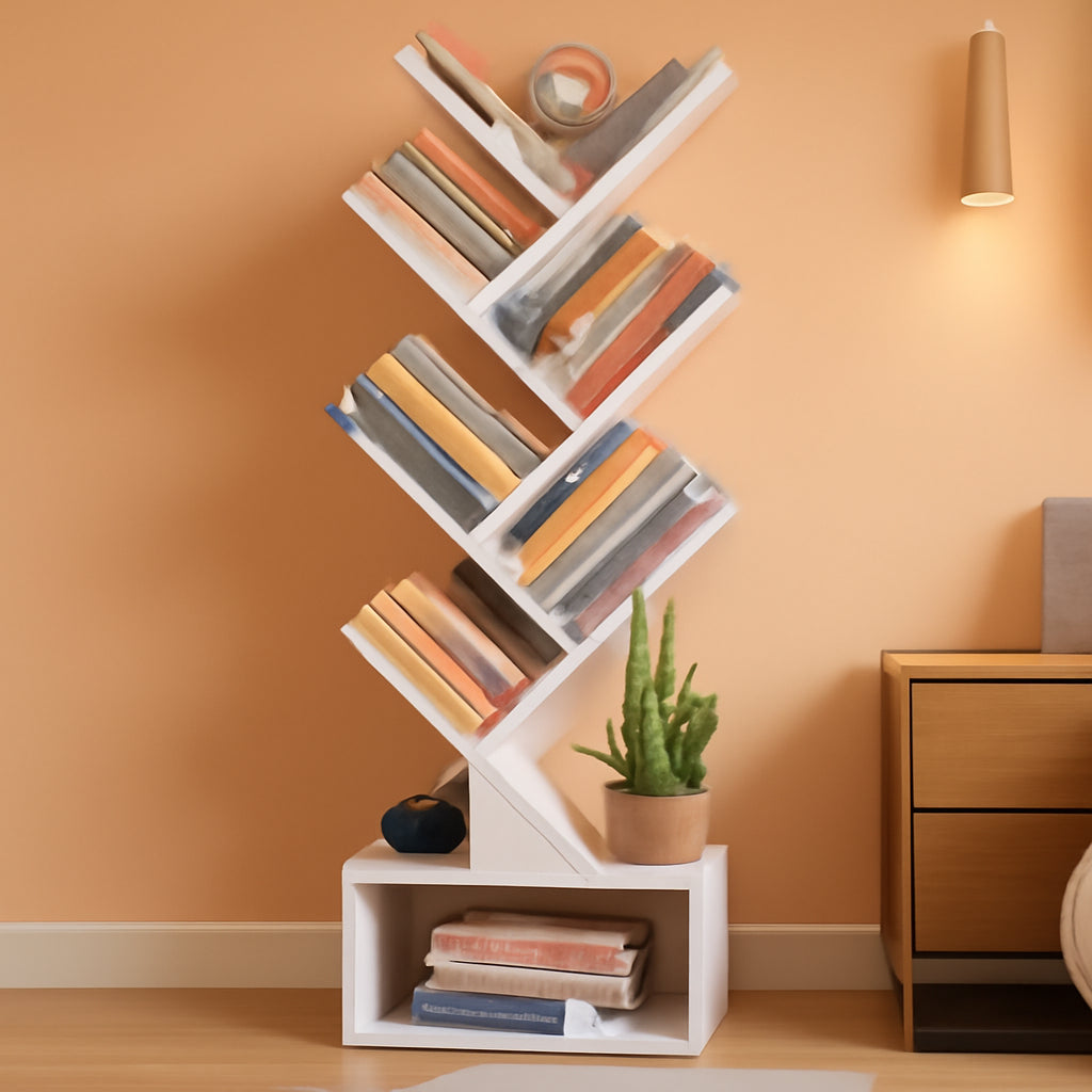 Six Tier White Bookshelf For Home Office Storage Display