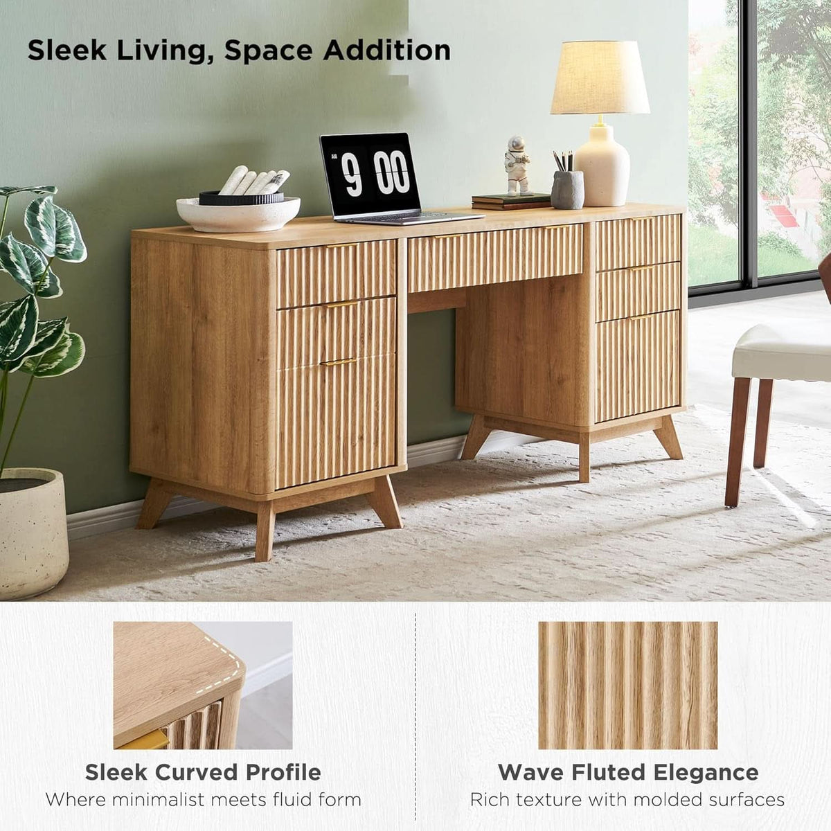 Sixty Inch Fluted Desk With Charging Station Included
