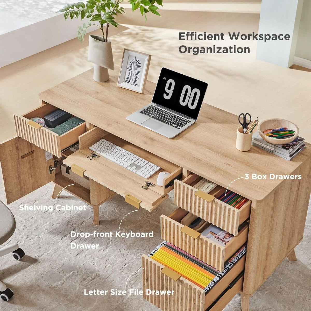 Sixty Inch Fluted Desk With Charging Station Included