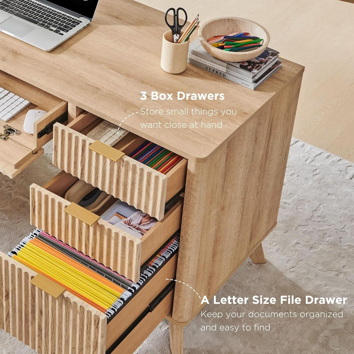 Sixty Inch Fluted Desk With Charging Station Included