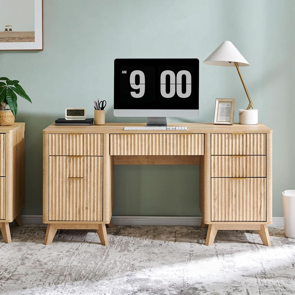Sixty Inch Fluted Desk With Charging Station Included