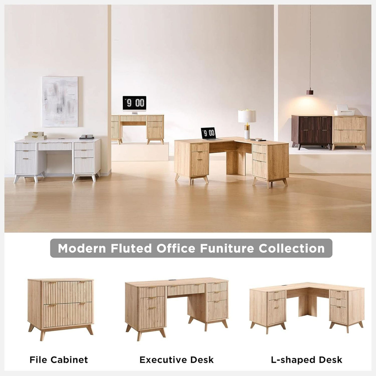 Sixty Inch Fluted Desk With Charging Station Included
