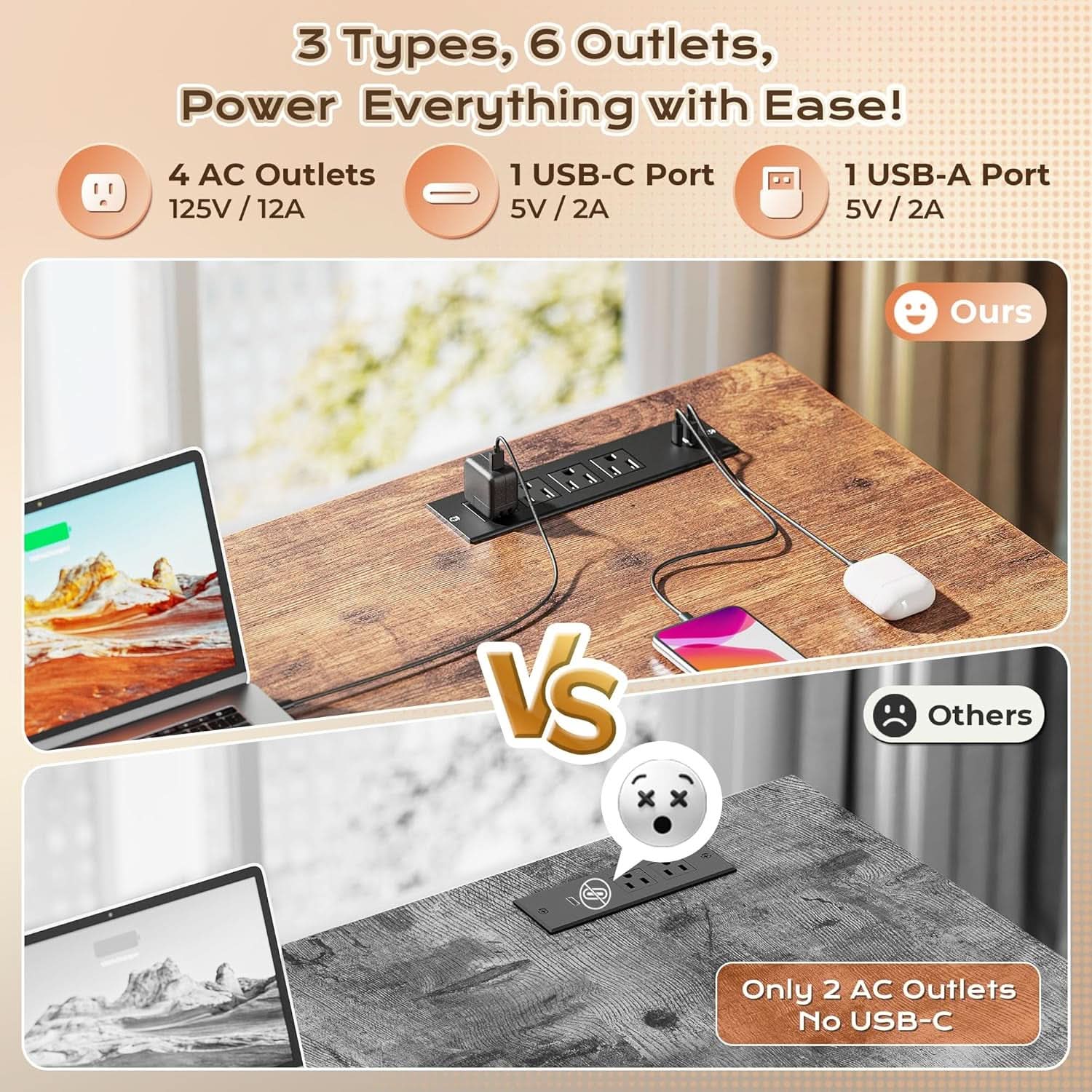 Sixty Three Inch L Shaped Desk USB Port Ergonomic Workspace