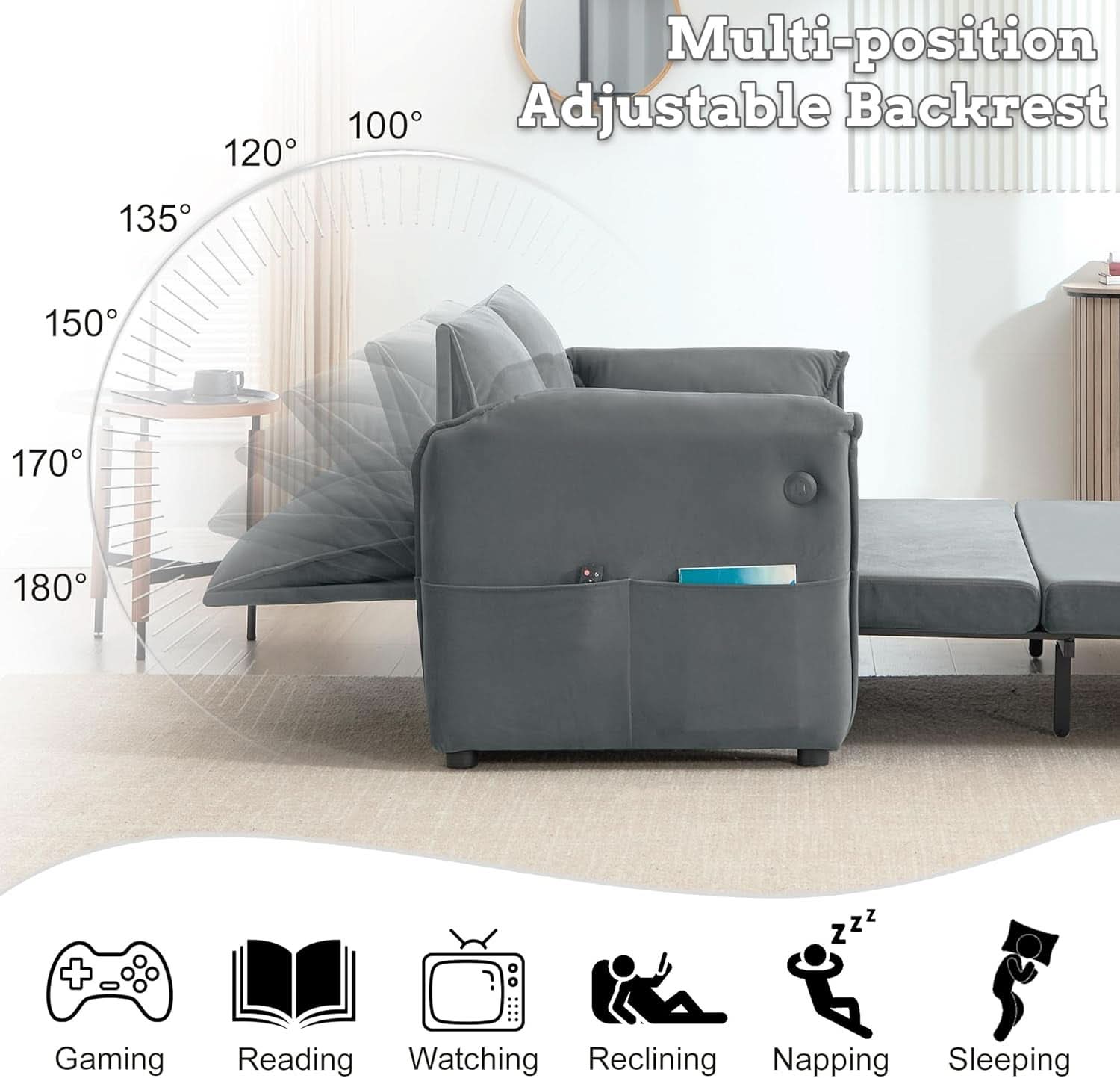 Sixty ThreeInch Pullout Velvet SofaBed Premium Edition
