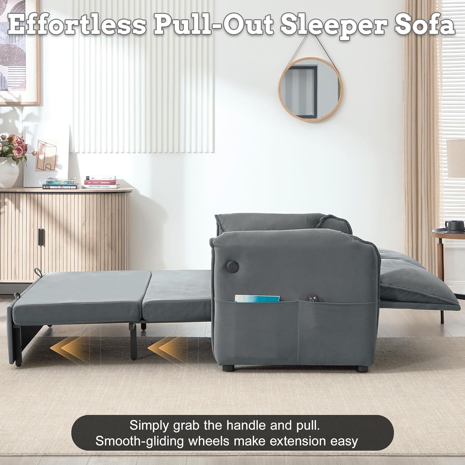 Sixty ThreeInch Pullout Velvet SofaBed Premium Edition